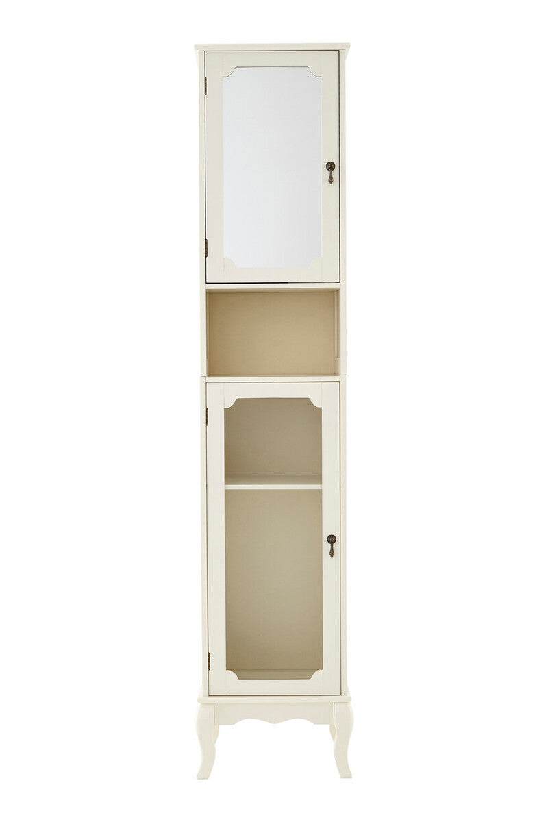 Tall white cabinet with glass doors on a white background