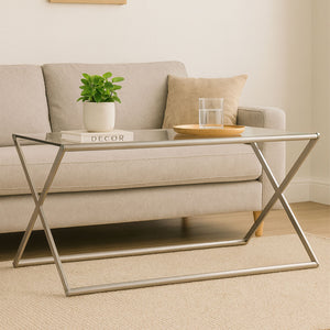 Roma Clear Glass and Nickel Finish Coffee Table