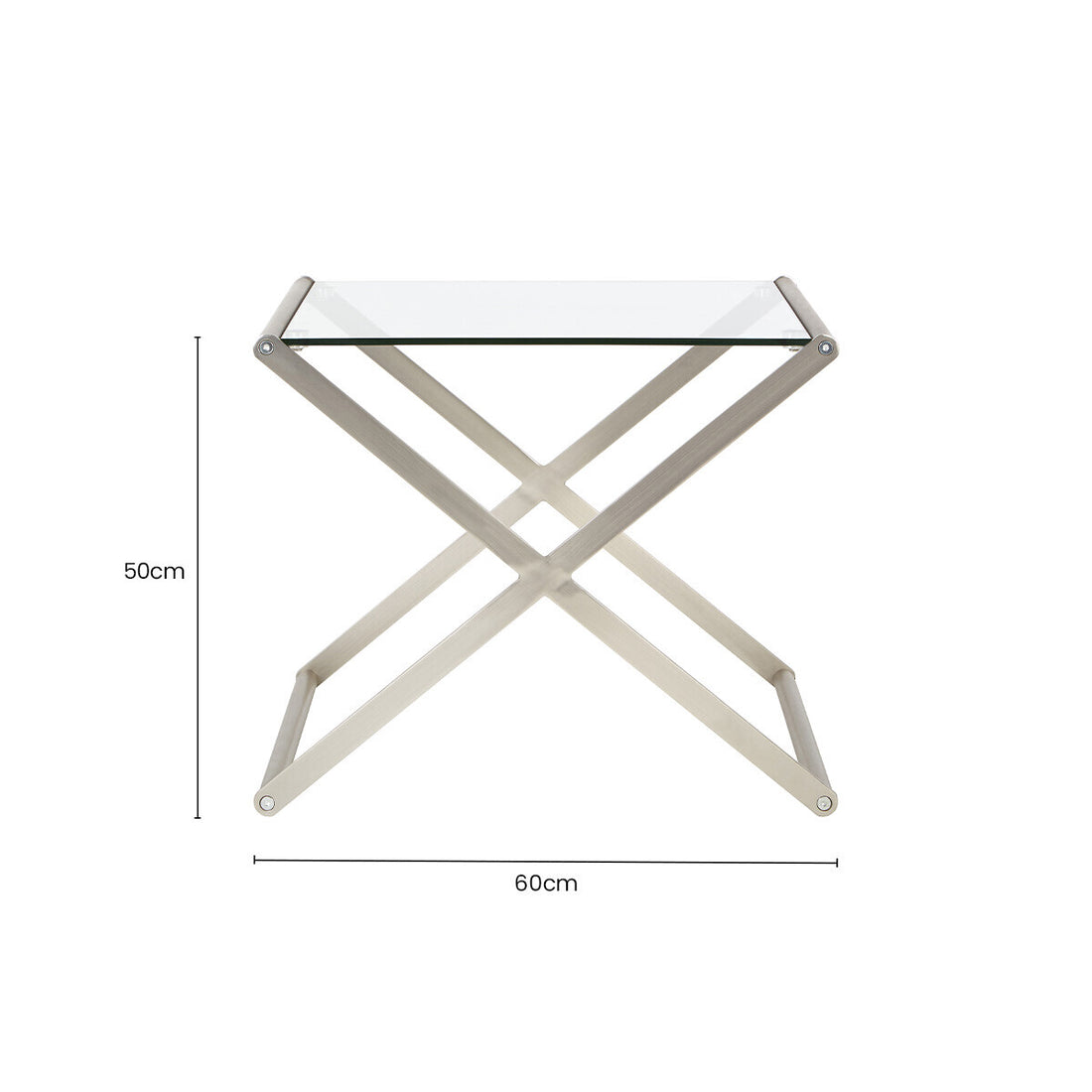 Tempered Glass Rectangular Side Table with Criss Cross Design, Roma