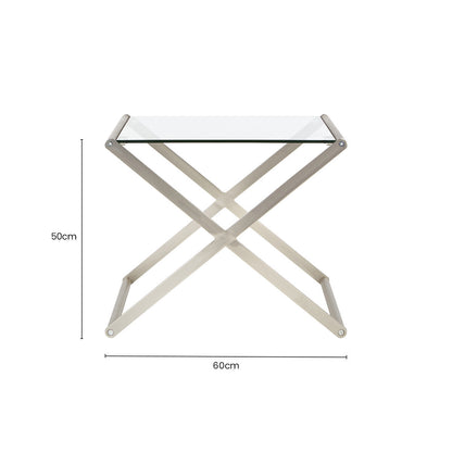 Tempered Glass Rectangular Side Table with Criss Cross Design, Roma