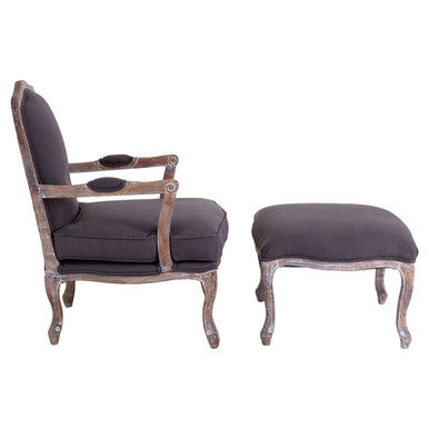 Rococo Grey Linen Mix Chair And Footstool