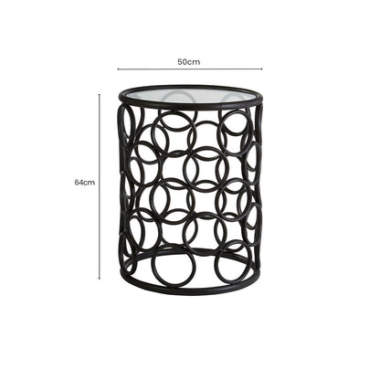 Black Round Glass Top Side Table with Circular Frame Design Meta Base | Antalya