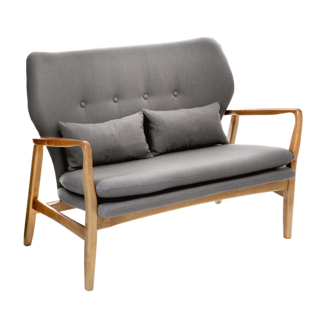 Stockholm 2 Seat Grey Sofa With Birchwood Frame