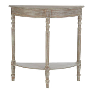 Natural Wood Half Moon Console Table with Lower Storage Shelf and Carved Legs, Heritage