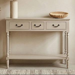 Heritage Grey Putty Wooden 3 Drawer Console Table with Lower Shelf