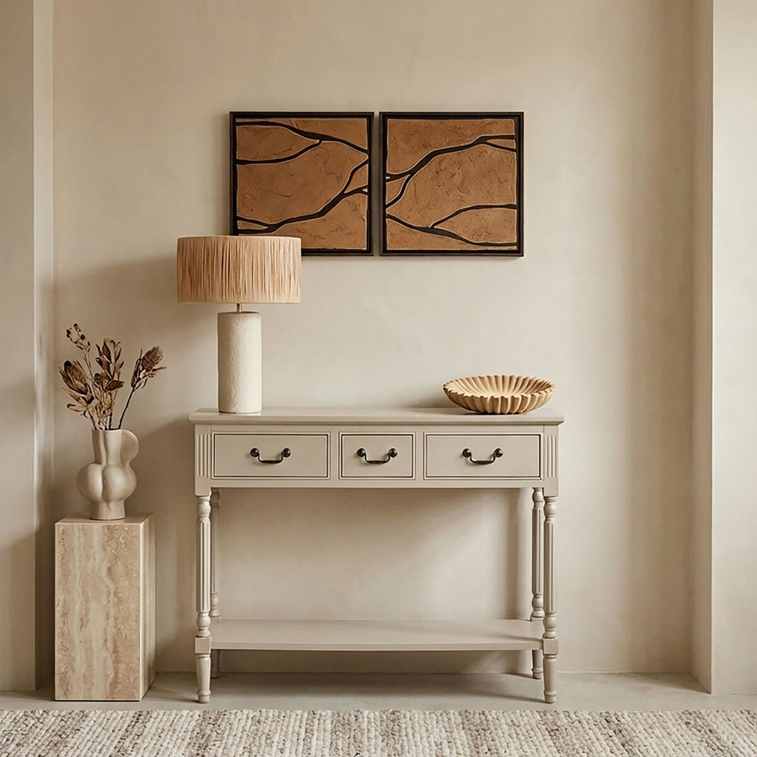 Heritage 3 Drawer Grey Putty Console Table