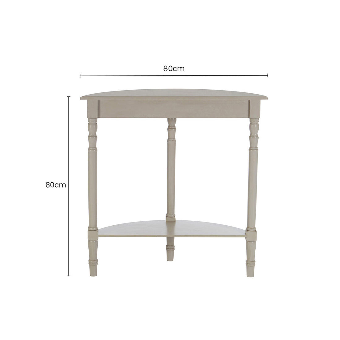 Grey Putty Pine Wood Half Moon Console Table with Open Lower Shelf and Carved Spindle Legs, Heritage