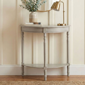 Heritage Grey Putty Wooden Half Moon Console Table with Spindle Legs