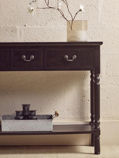 Heritage Three Drawer Vintage Black Console Table