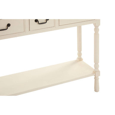White Ivory Wooden 3-Drawer Console Table with Bevelled Top and Bottom Shelf, Heritage