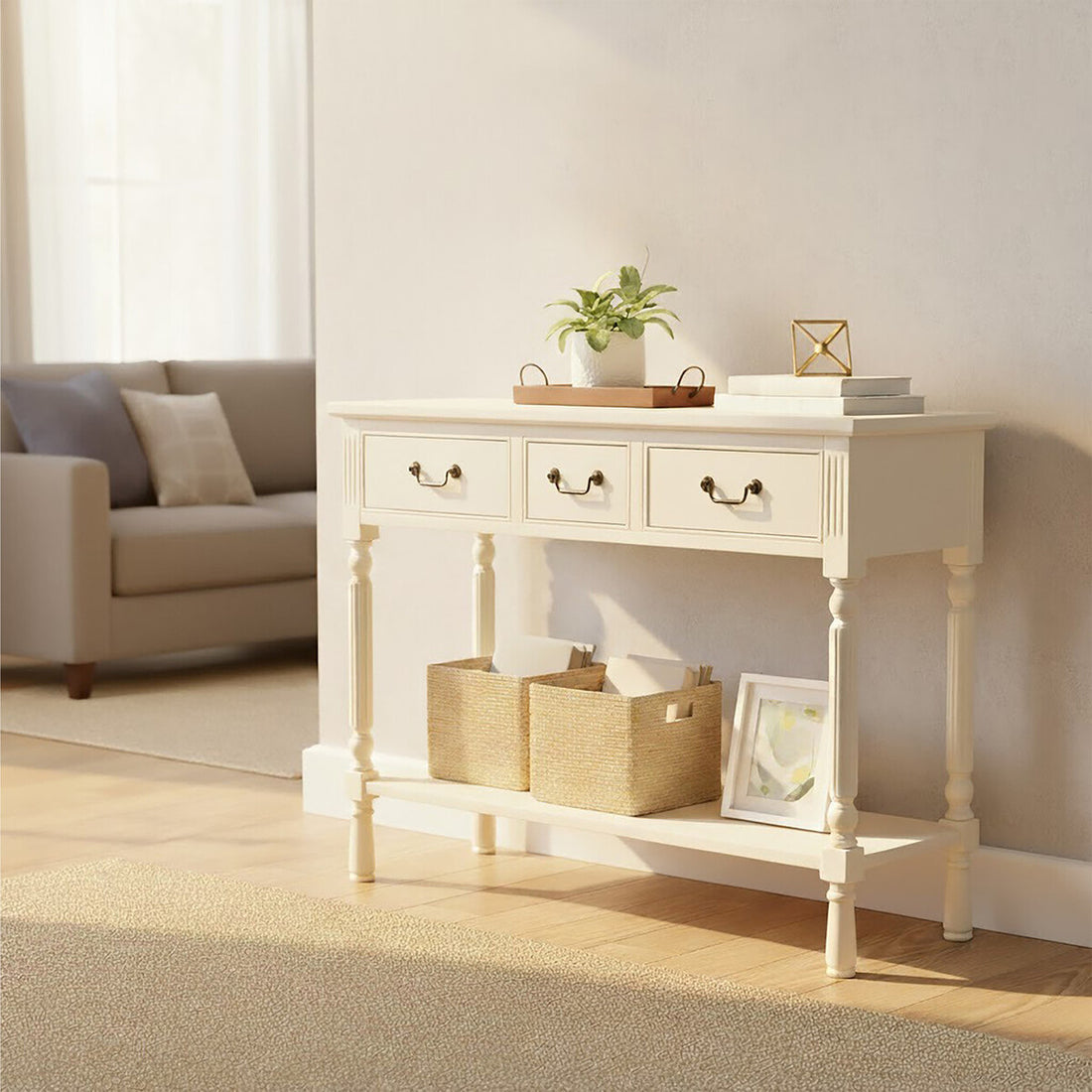 Heritage 3 Drawer Ivory Console Table