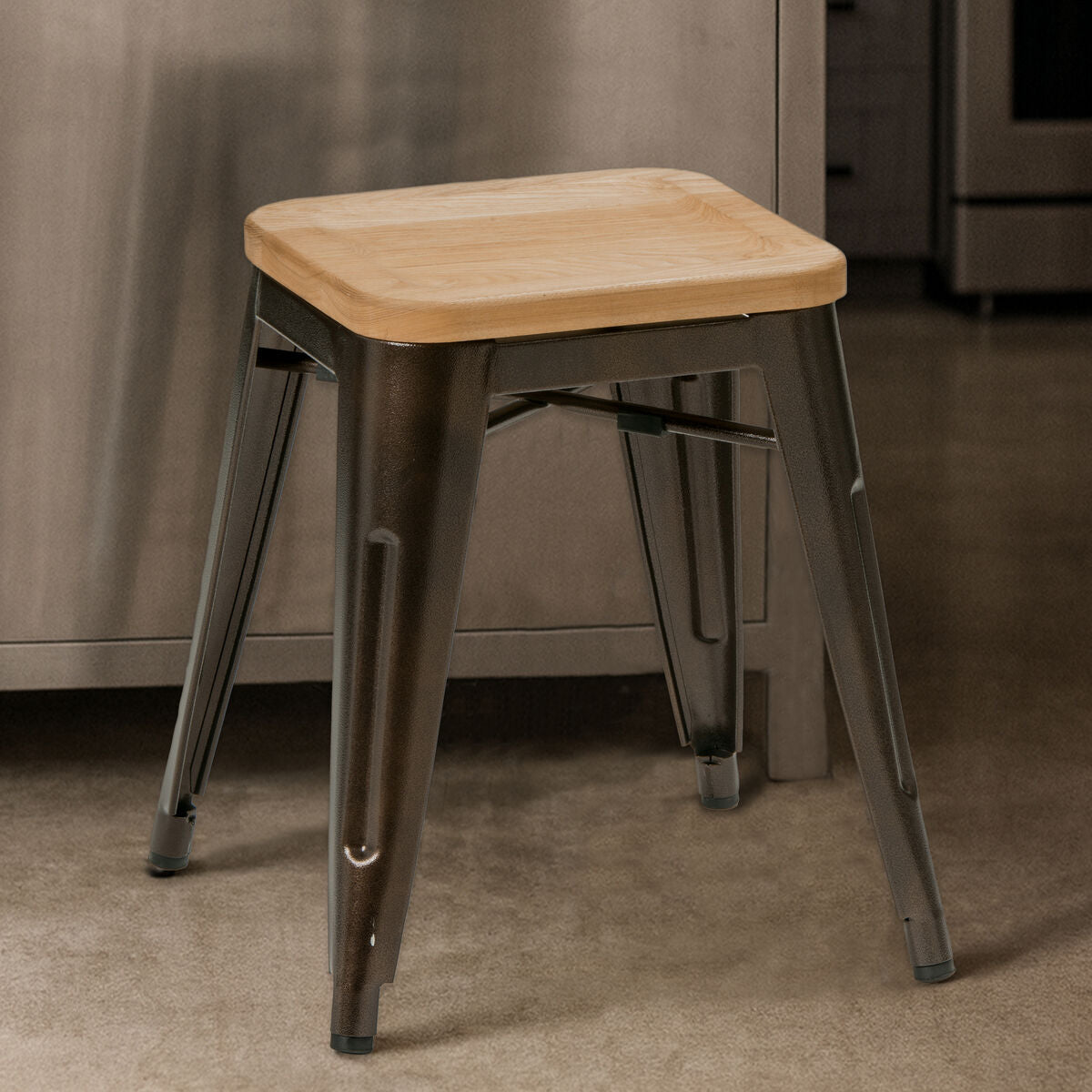 Aldgate Copper Effect Stool in Powder Coated Metal and Wood