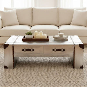 Avro Nickel Finish Trunk Style 2 Drawer Coffee Table