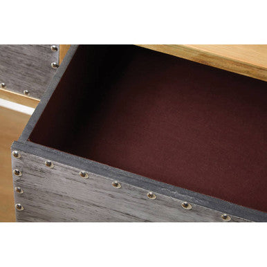 Natural Wood Grain Console Table with Aluminium Detailing Two Drawers and Open Shelf Storage, Shoreditch