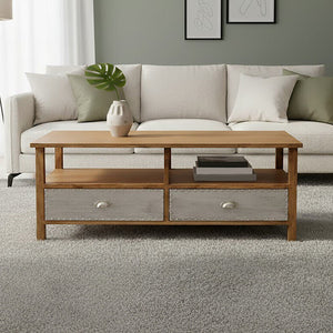 Shoreditch Natural Wooden Coffee Table with Metal Drawers