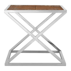 Hudson Natural Wood Veneer and Silver Finish Side Table