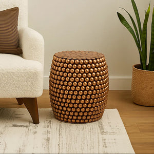 Templar Copper Finish Beaded Barrel Design Stool