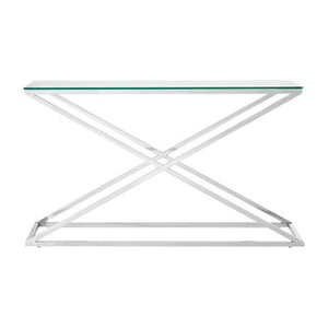Montril Clear Glass and Silver Finish Criss Cross Console Table