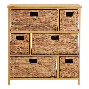 Padstow Natural Wooden Storage Unit with 6 Water Hyacinth Drawers
