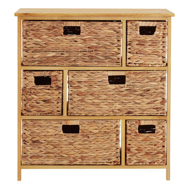 Wooden dresser with multiple drawers on a white background
