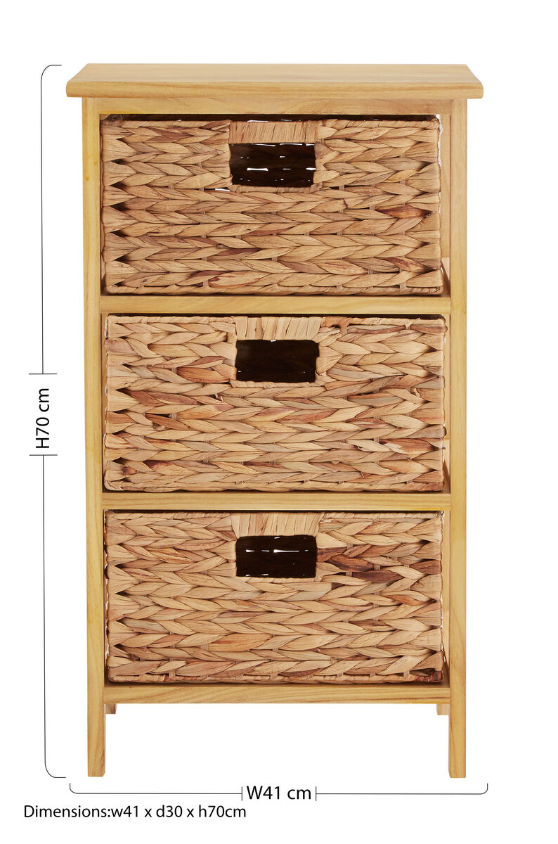 Padstow 3 Basket Drawers Natural Water Storage Unit