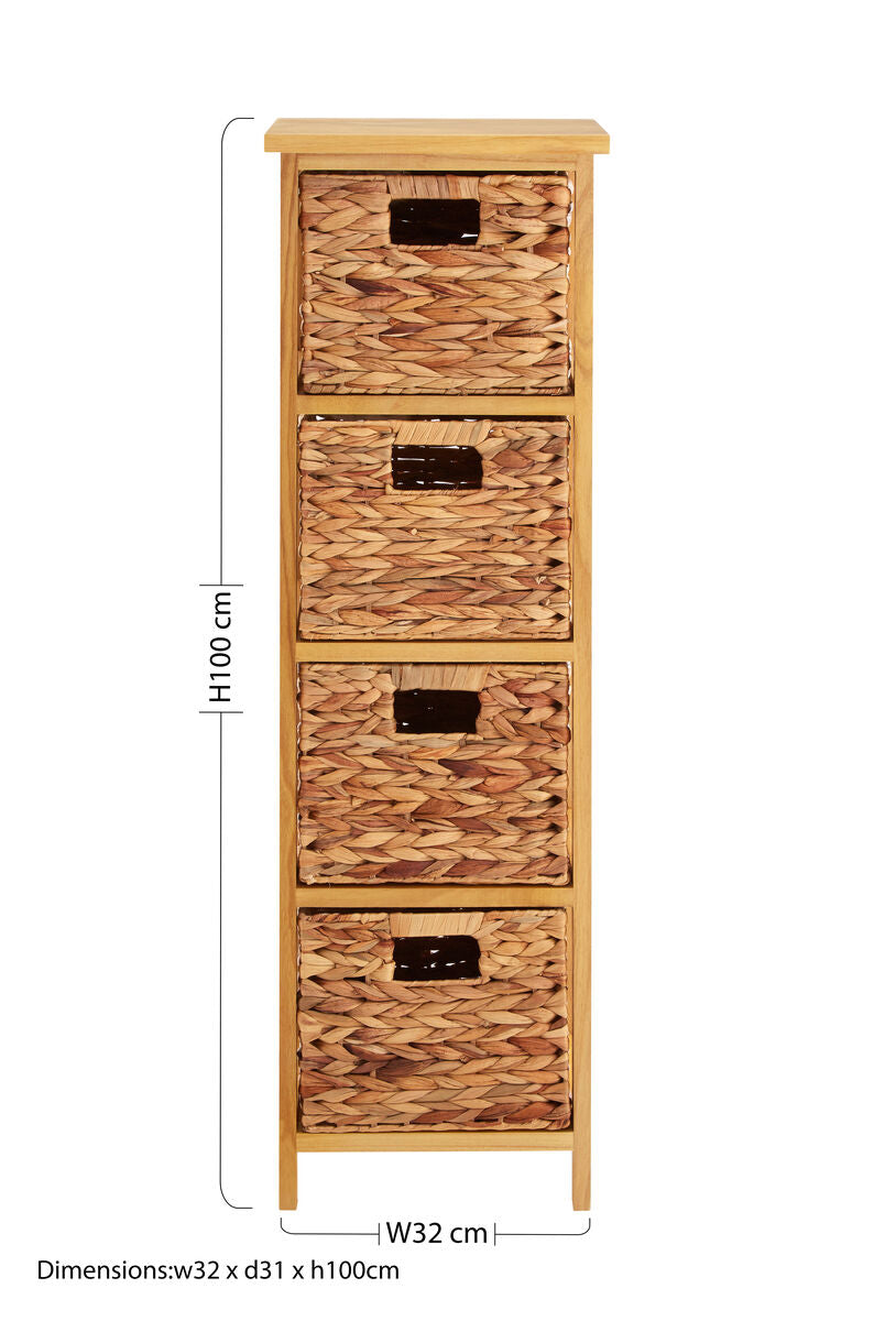Padstow 4 Basket Drawers Natural Water Storage Unit