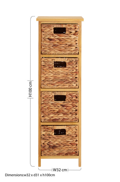 Padstow 4 Basket Drawers Natural Water Storage Unit