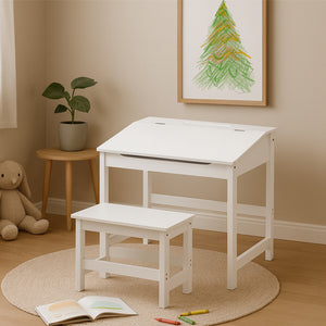 Jordan White Kids Desk and Stool Set with Storage