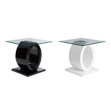 Tempered Glass Top O-Shaped Side Table with Black MDF Base, Halo