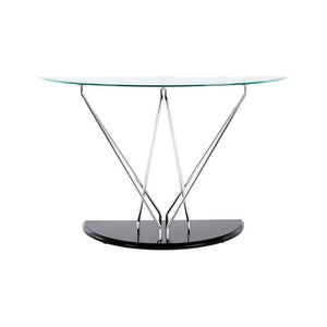Halo Clear Glass Top and Chrome Finish Half Moon Console Table