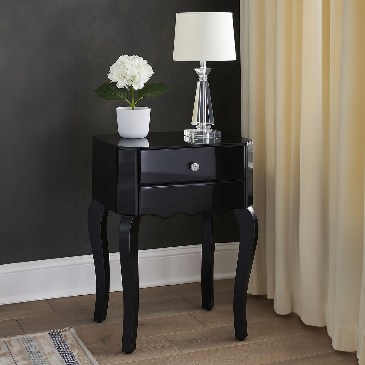 Shop Orchid 1 Drawer Black Mirrored Glass Side Table from Orsina