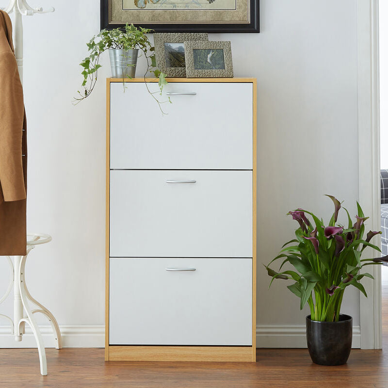 Quinn White And Oak Veneer 3 Drawer Shoe Cupboard - image 2