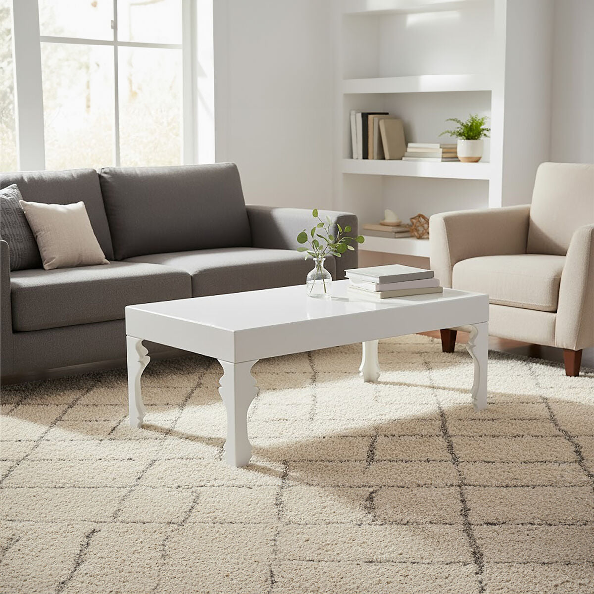 Luis White High Gloss Finish Coffee Table