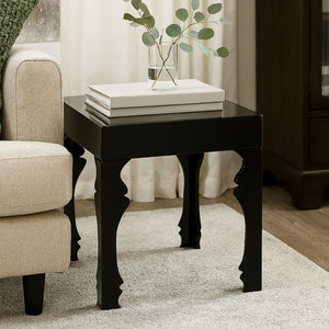 Black High Gloss MDF Side Table with Decorative Shaped Curved Legs, Luis