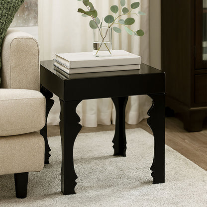 Black High Gloss MDF Side Table with Decorative Shaped Curved Legs, Luis