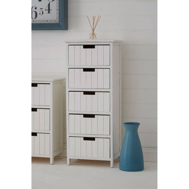 New England White Mdf 5 Drawers Chest