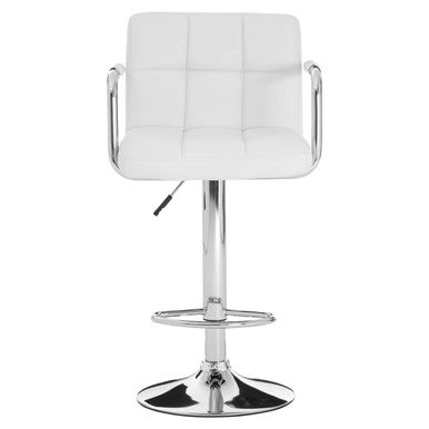 White bar stool with chrome base on a white background