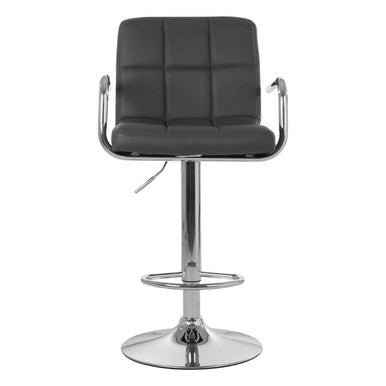 Black bar stool with chrome base on a white background