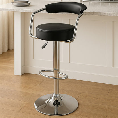 Black bar stool with chrome base in a kitchen setting