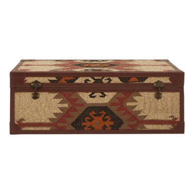 Decorative storage chest with geometric pattern on a white background