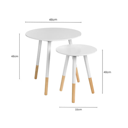 Set of 2 White Bamboo Round Nesting Side Tables with Natural Wood Legs | Viborg