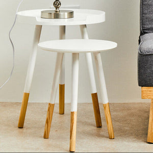 Viborg White Pine Wood Set of 2 Round Side Tables