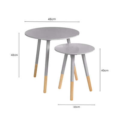 Set of 2 Grey Bamboo Round Nesting Side Tables with Natural Wood Legs | Viborg
