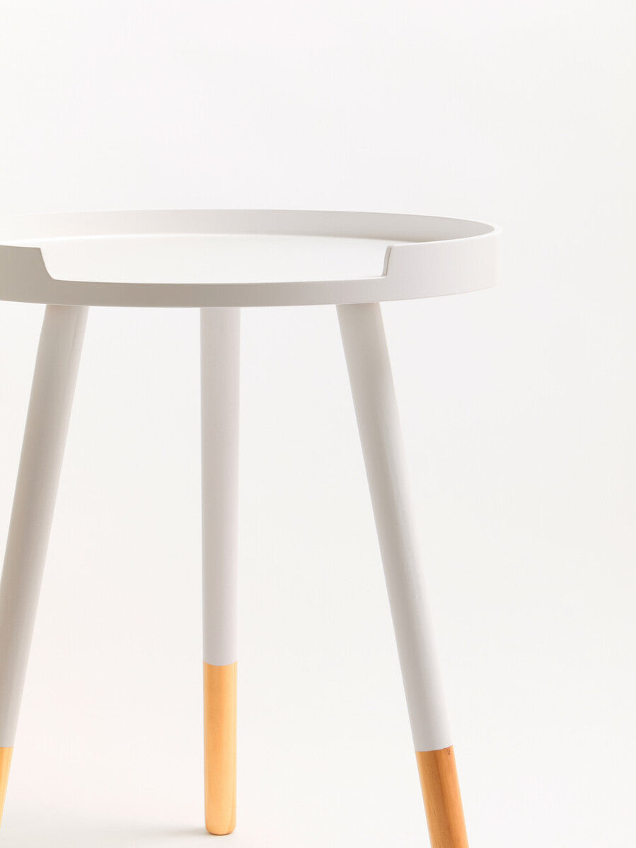 Viborg White And Natural Round Side Table