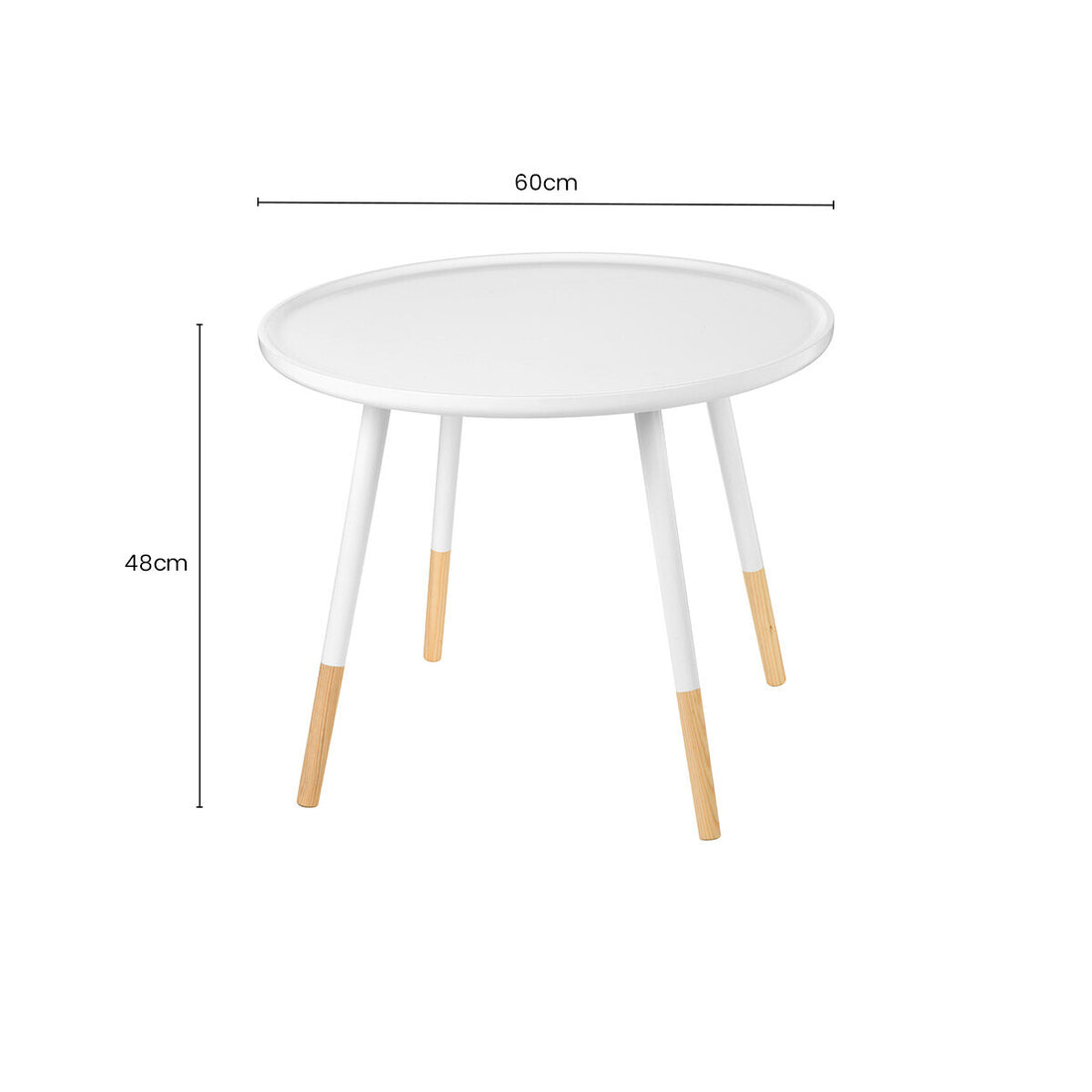 White Small Round Side Table with Natural Wood Effect Feet, Viborg