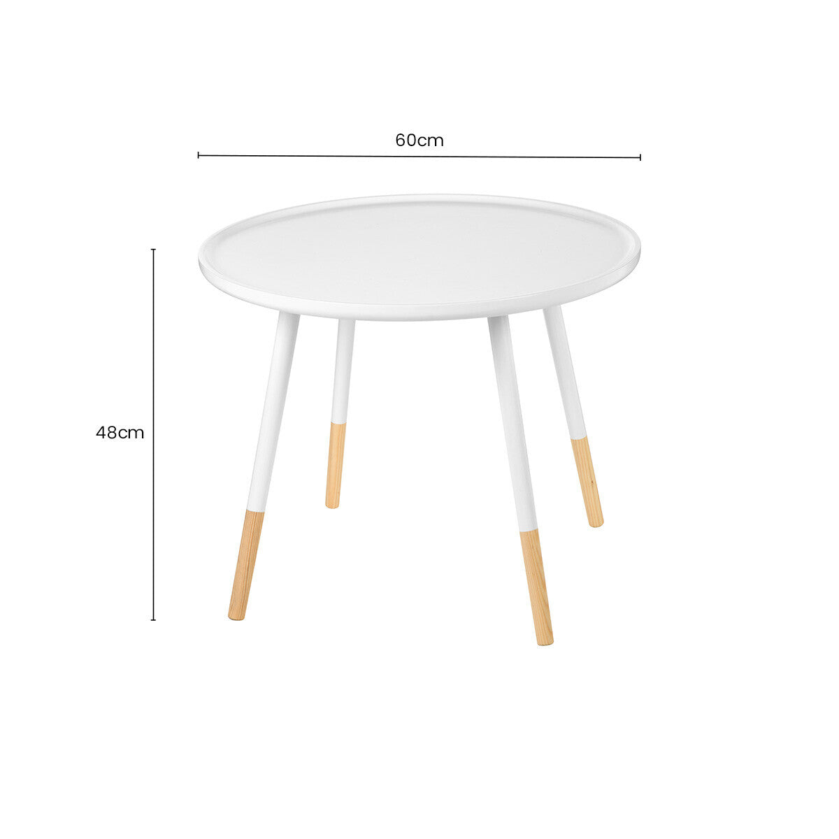 White Small Round Side Table with Natural Wood Effect Feet | Viborg