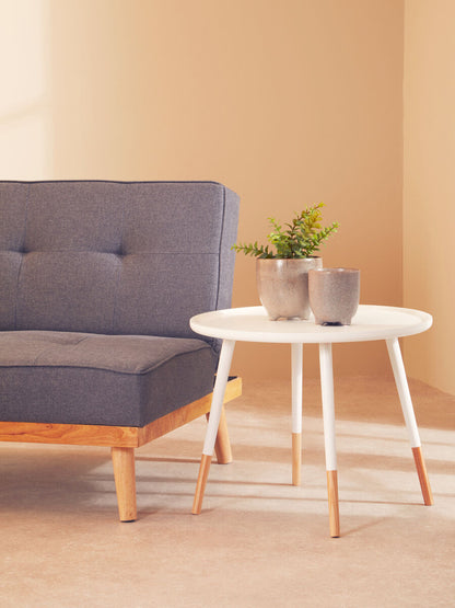 White Small Round Side Table with Natural Wood Effect Feet, Viborg