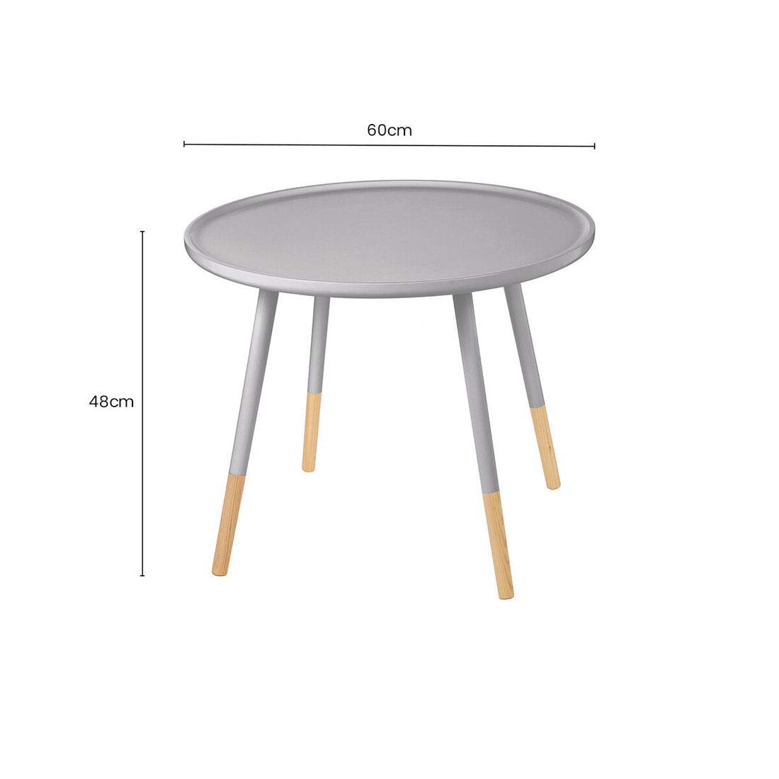 Grey Large Round Side Table with Natural Wood Effect Feet, Viborg
