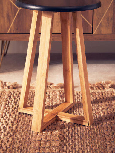 Viborg Black and Natural Bamboo Round Stool
