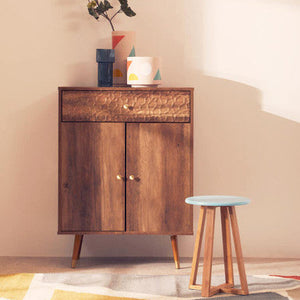 Viborg Blue and Natural Bamboo Round Stool